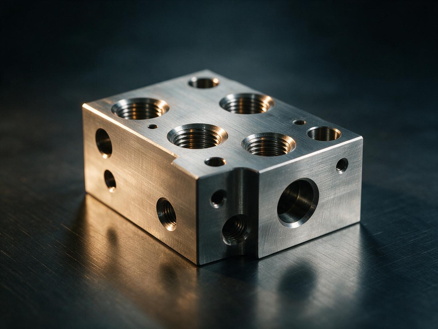 Precision CNC machined stainless steel fluid manifold block